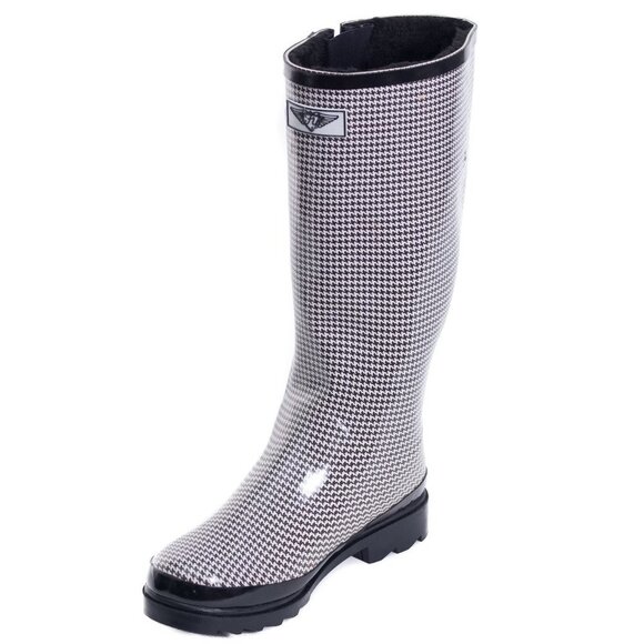 Women's Rainboots, Faux Fur Lined Tall Rubber Rain Boots, RB-1539 Plaid - Picture 2 of 4